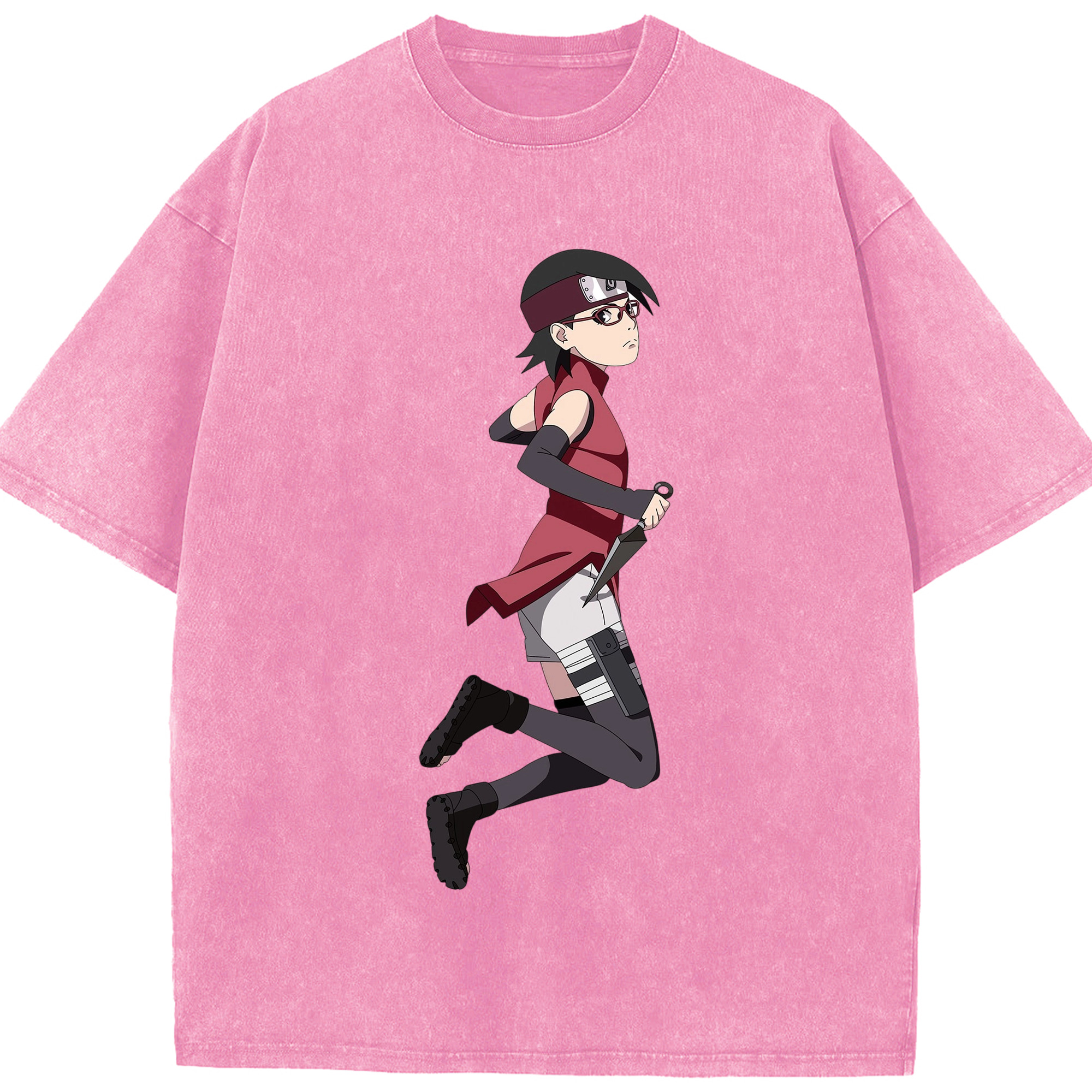 （画像用） NARUTO -ナルト- うちは サラダ Uchiha Sarada 綿100% ヴィンテージ風 半袖Tシャツ（フロントプリント）